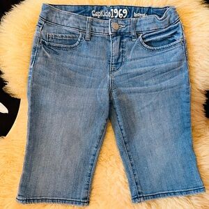 Gap kids skinny denim shorts, light blue with elastic waist